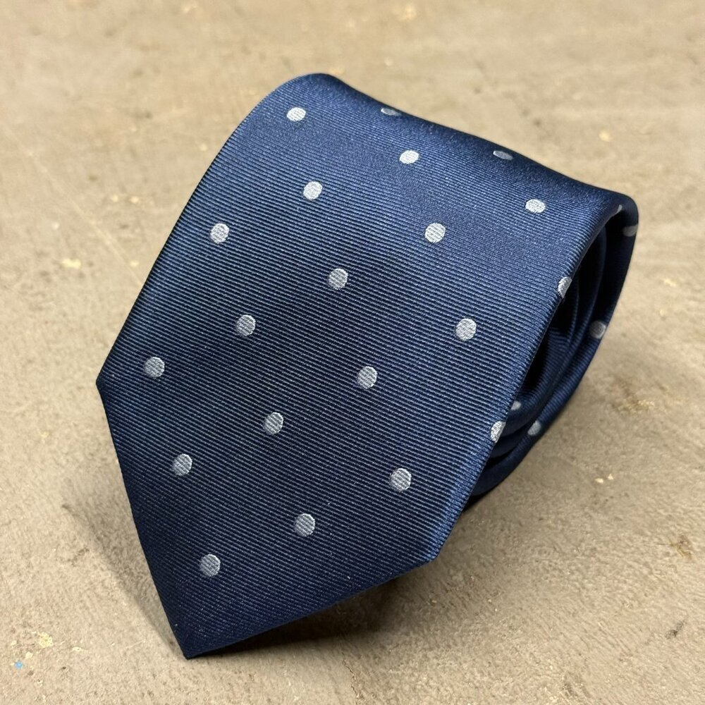 Indochino Tie 100% Silk Satin Polka Dot Blue 3"